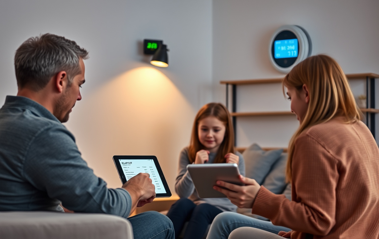 Person som håller elräkning och smartphone med jämförelsesajt för elavtal, med elmätare på väggen.