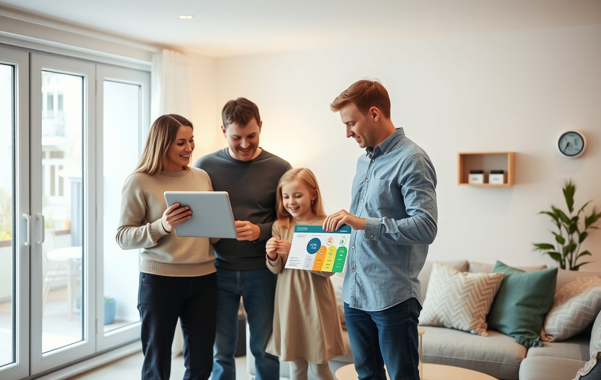 Svenskt hem med elmätare, smartphone med eljämförelseapp och hand som skriver under elavtal.