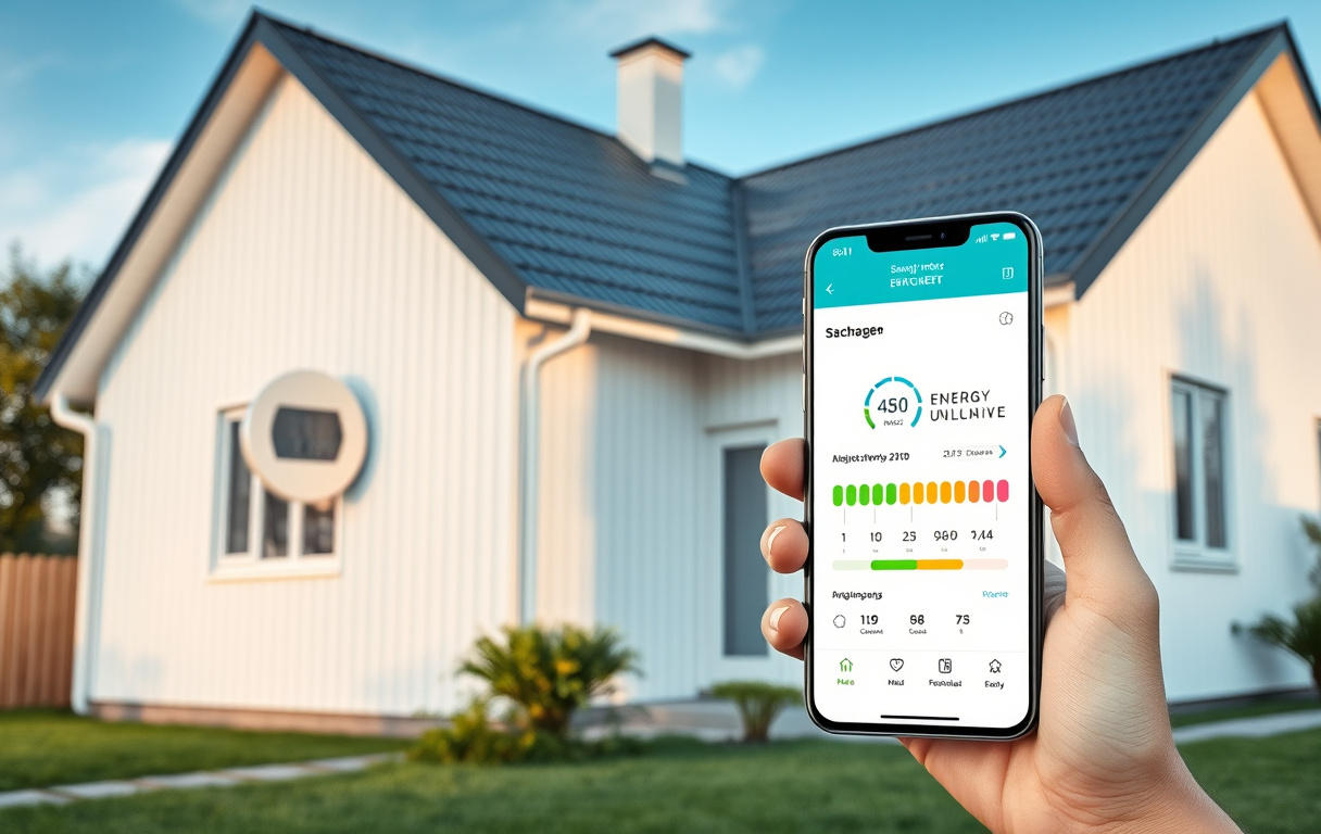 Svenskt hem med smart elmätare och smartphone med jämförelseapp för elavtal